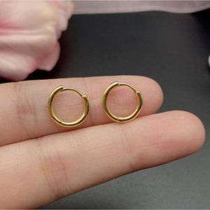 Plain silver small hoop earrings-Gold 11mm SH001
